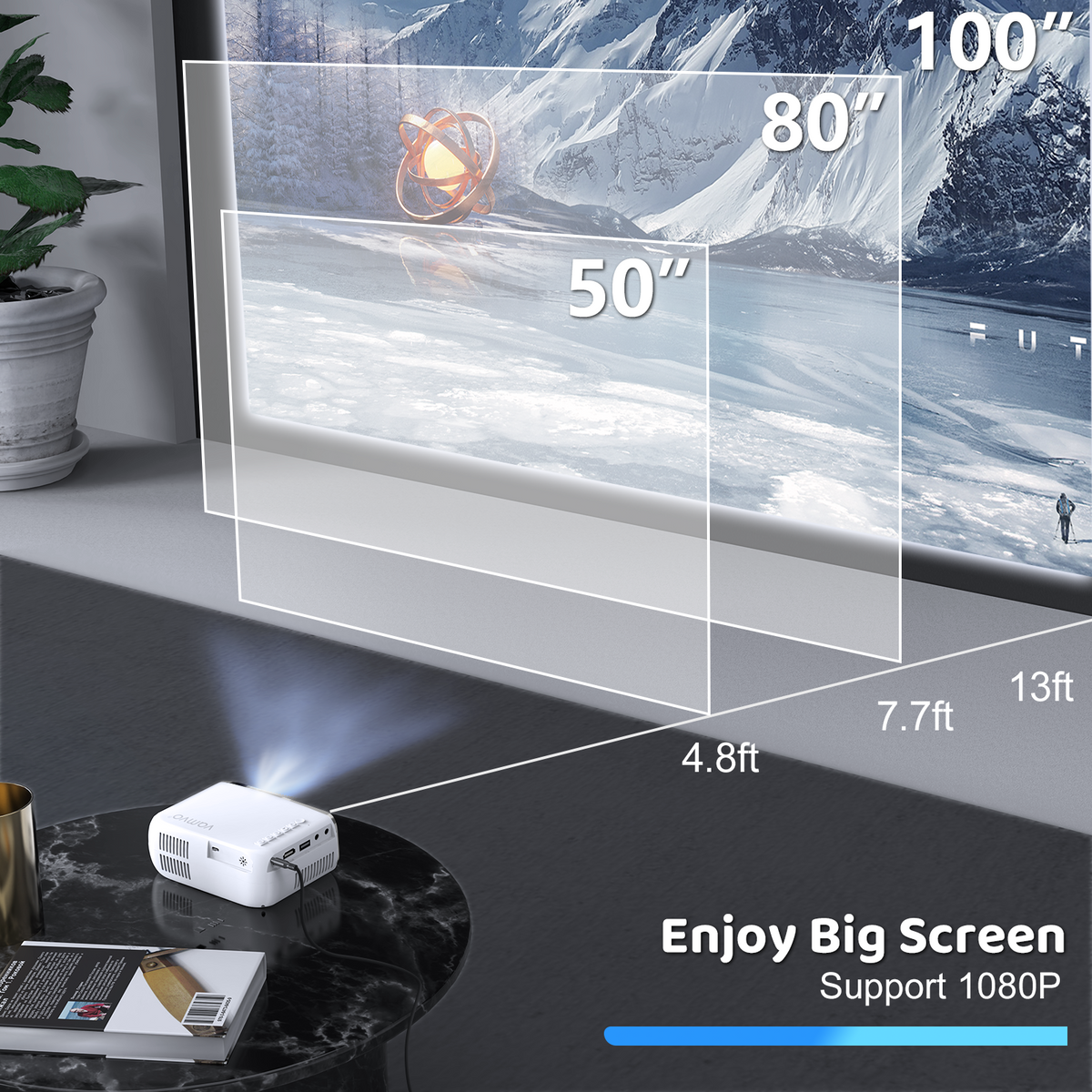 Mini Proyector Wifi Vamvo Full HD 1080P 1000:1 -Blanco