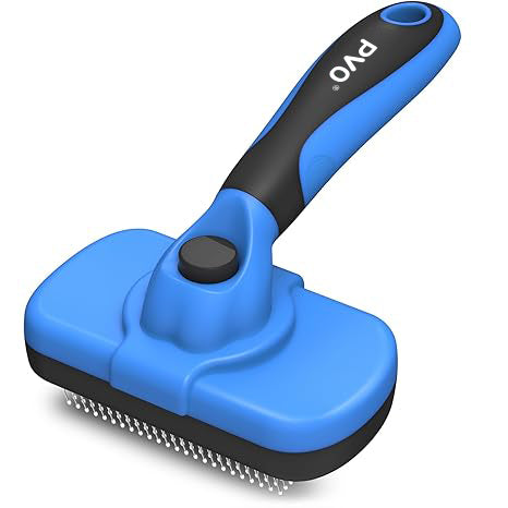 PVO Self Cleaning Slicker Brush - Skin Friendly Deshedding Grooming Tool for Dogs & Cats, Suitable for Shedding & Haired Pets, with Pet Supplies Accessories, Blue