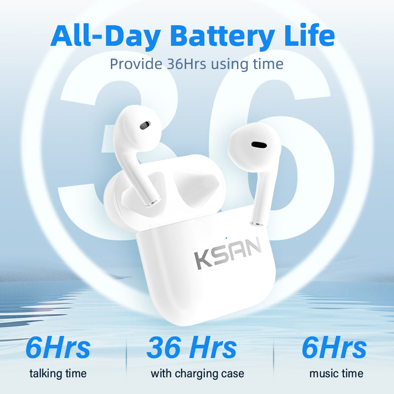 KSAN Wireless Earbuds,Bluetooth 5.3 Headphones in Ear with Charging Case,ENC Noise Cancelling Mic,HiFi Stereo Sound,IPX8 Waterproof Earphones,36H Playtime,Touch Control Wireless Headphones for iOS Android