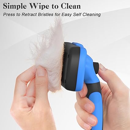 PVO Self Cleaning Slicker Brush - Skin Friendly Deshedding Grooming Tool for Dogs & Cats, Suitable for Shedding & Haired Pets, with Pet Supplies Accessories, Blue