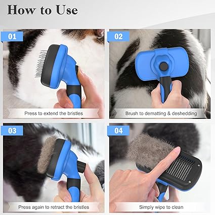 PVO Self Cleaning Slicker Brush - Skin Friendly Deshedding Grooming Tool for Dogs & Cats, Suitable for Shedding & Haired Pets, with Pet Supplies Accessories, Blue